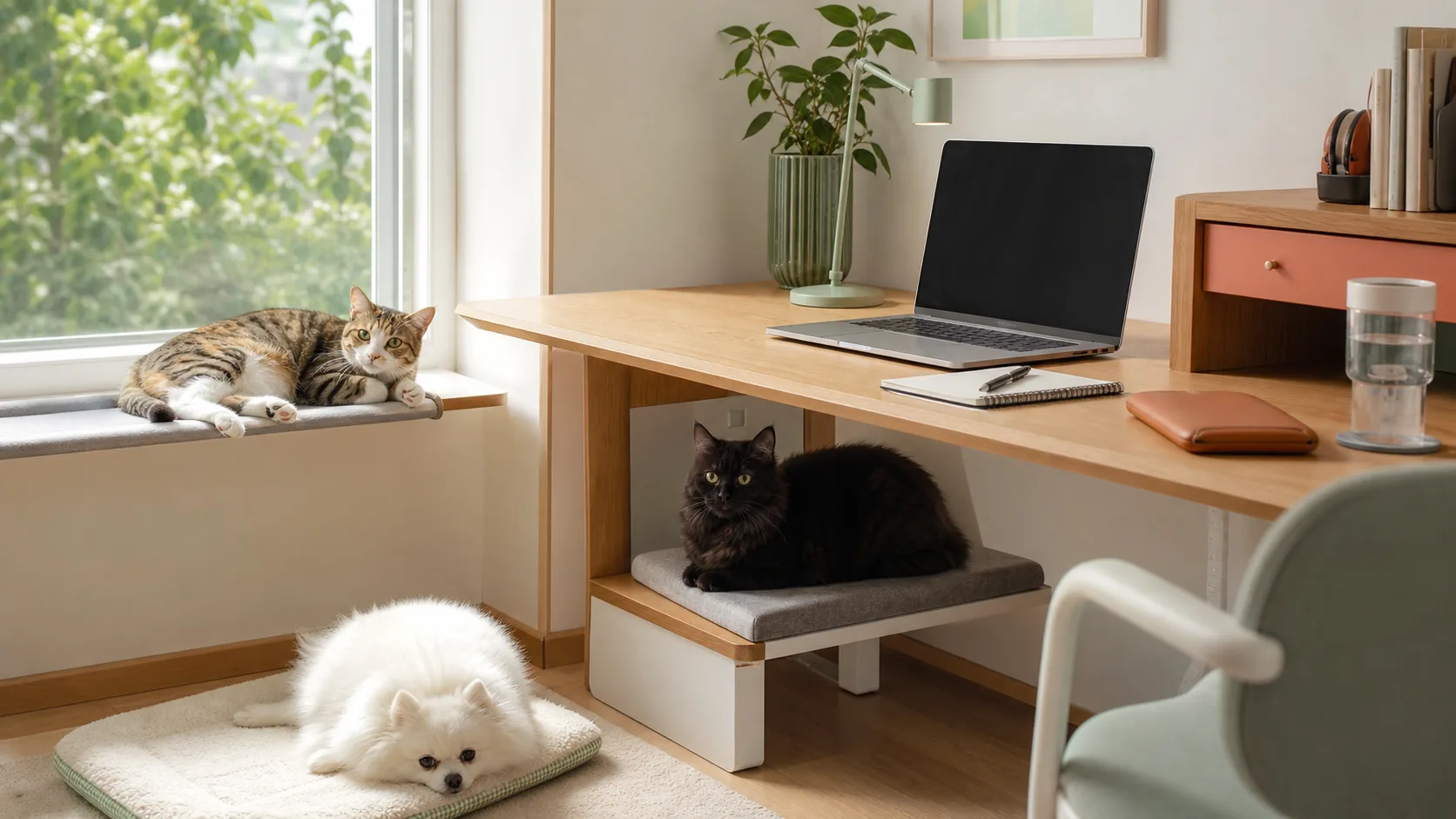 Cat-Friendly Desk Setup: Beds, Bowls, and Clutter Control