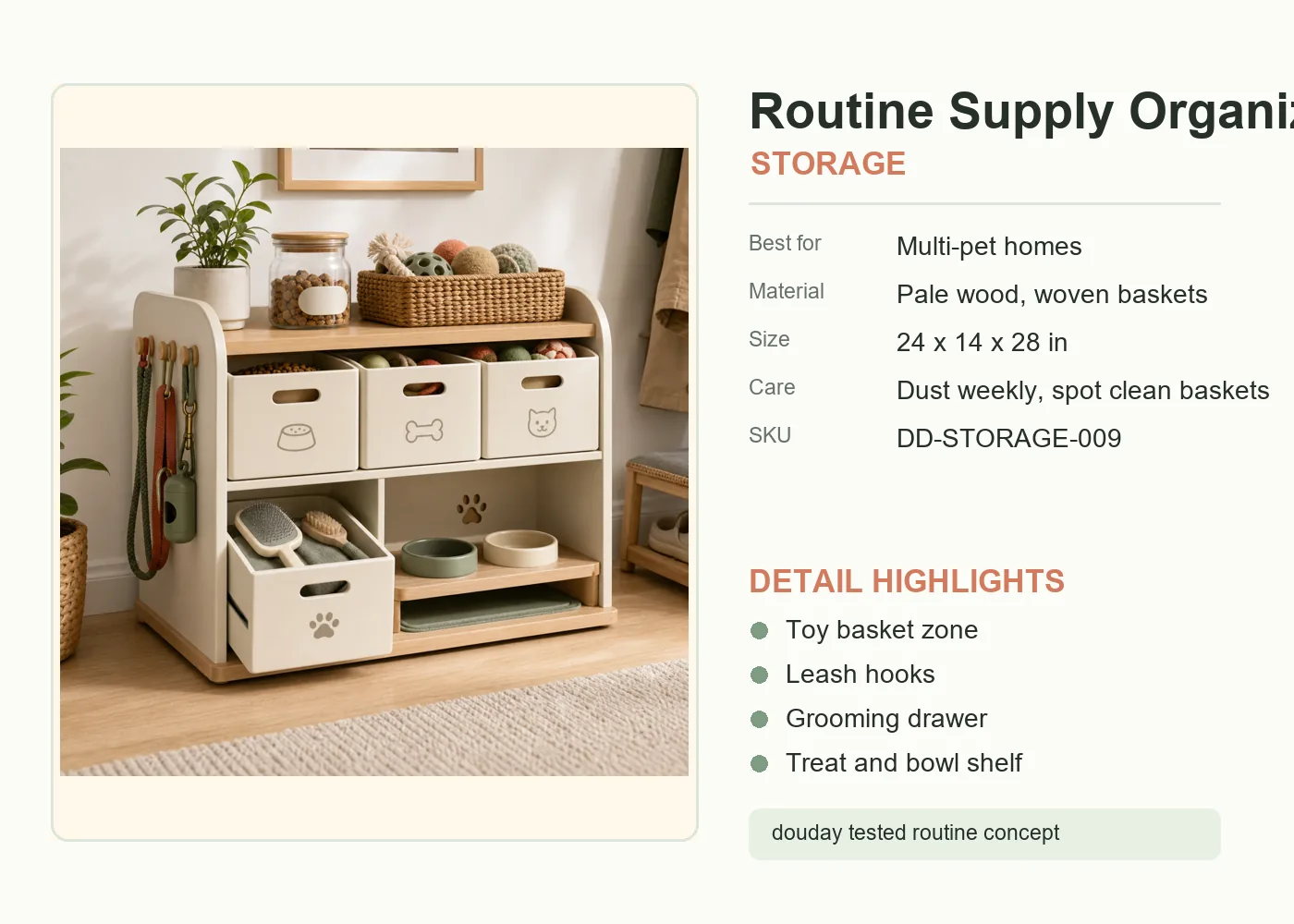 Routine Supply Organizer detail view and specifications